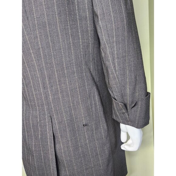 Max Mara Suit Dress Women Size 10 Grey Pinstripe Oversized Longline Blazer Luxe - Picture 14 of 14
